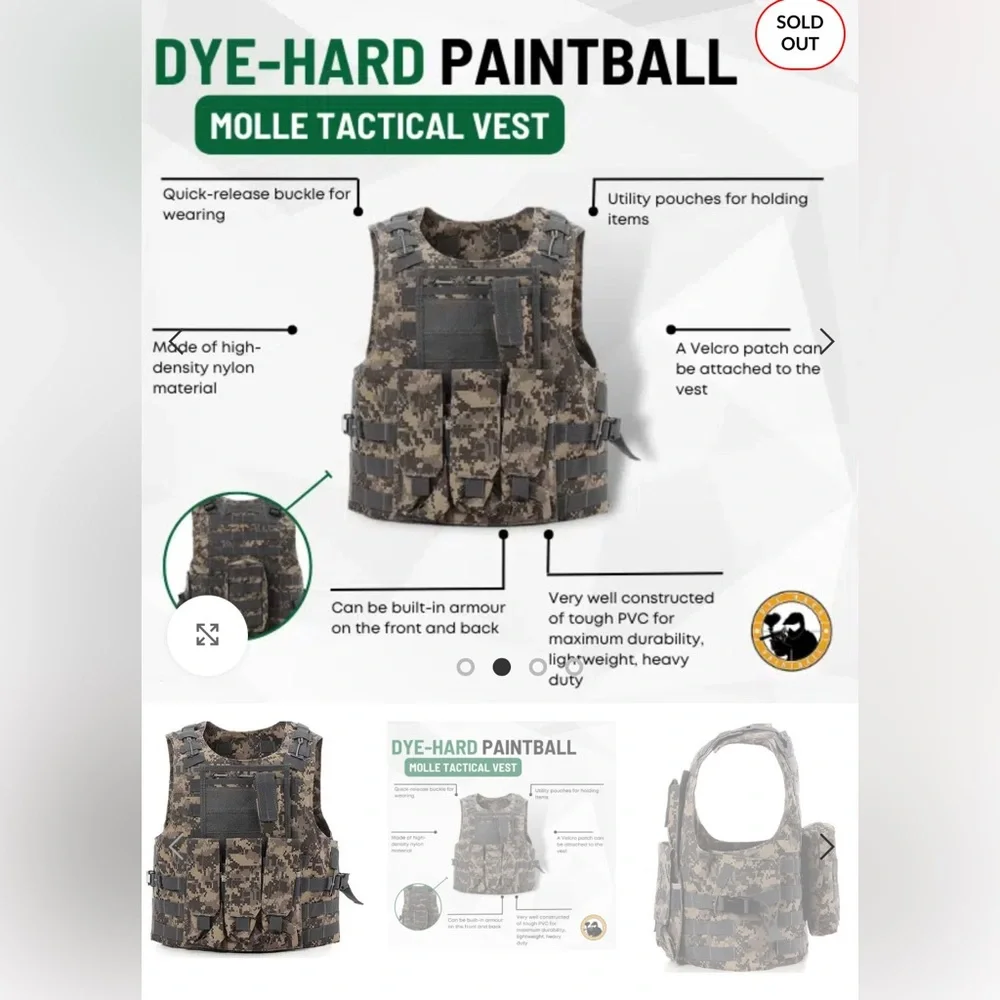 Digital Camouflage Tactical Vest Men’s Medium Adjustable Outdoor Utility Gear